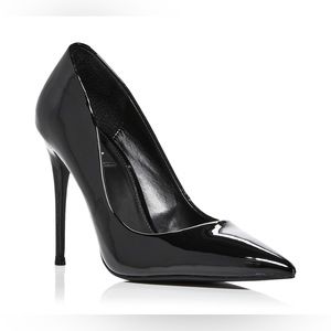 Bloomingdale’s Aqua Black Faux Patent Leather High Heel Pumps